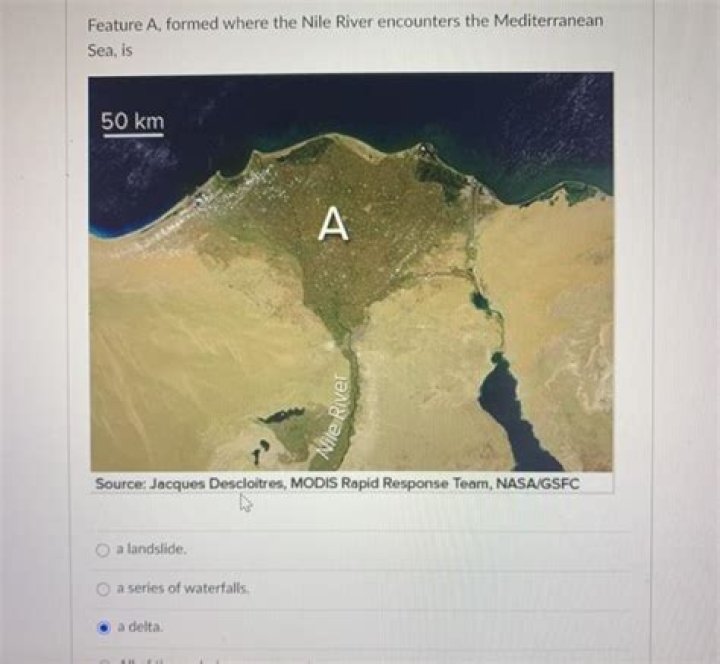 feature a, formed where the nile river encounters the mediterranean sea, is