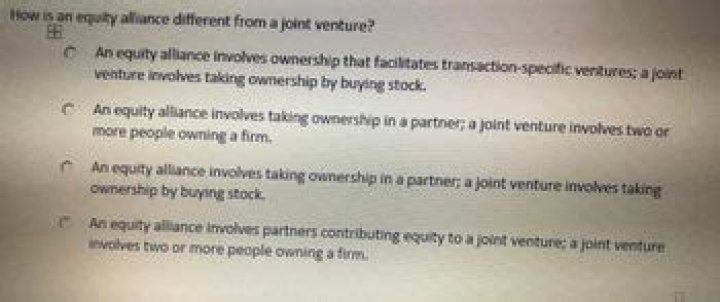 how is an equity alliance different from a joint venture?