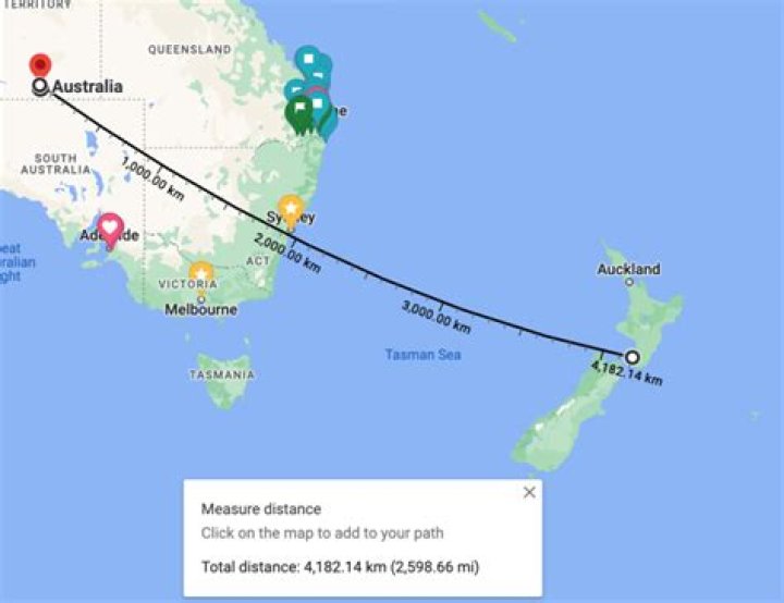 how many miles is australia from new zealand