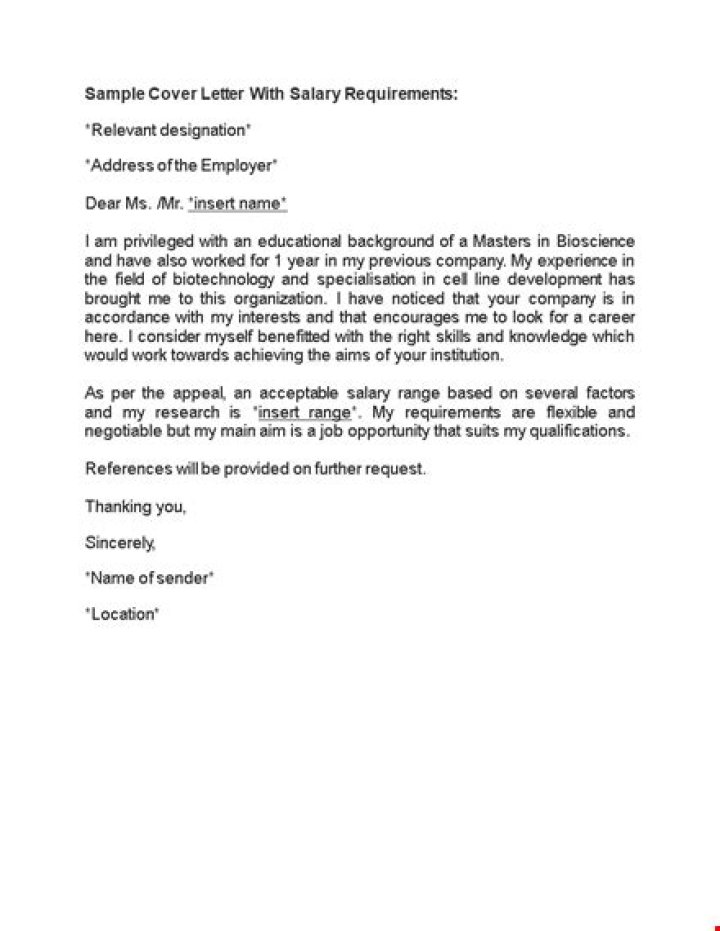 how to address salary requirements in a cover letter