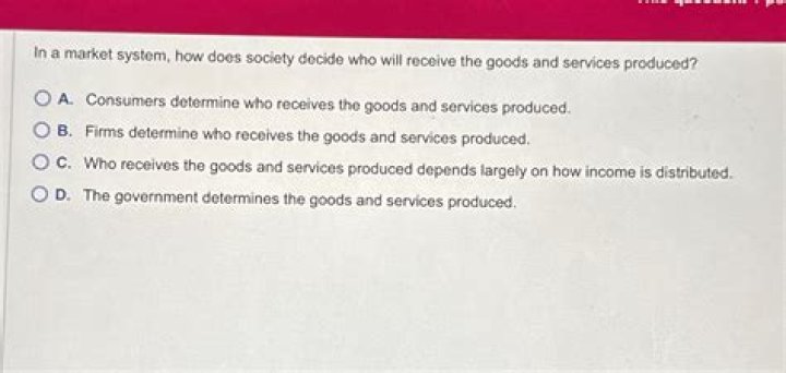 in a market system, how does society decide who will receive the goods and services produced?