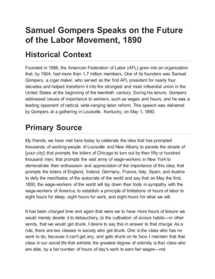 samuel gompers was a leading proponent of what industrial issue?