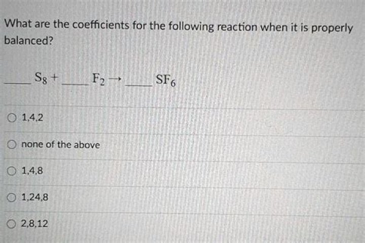 what are the coefficients for the following reaction when it is properly balanced?