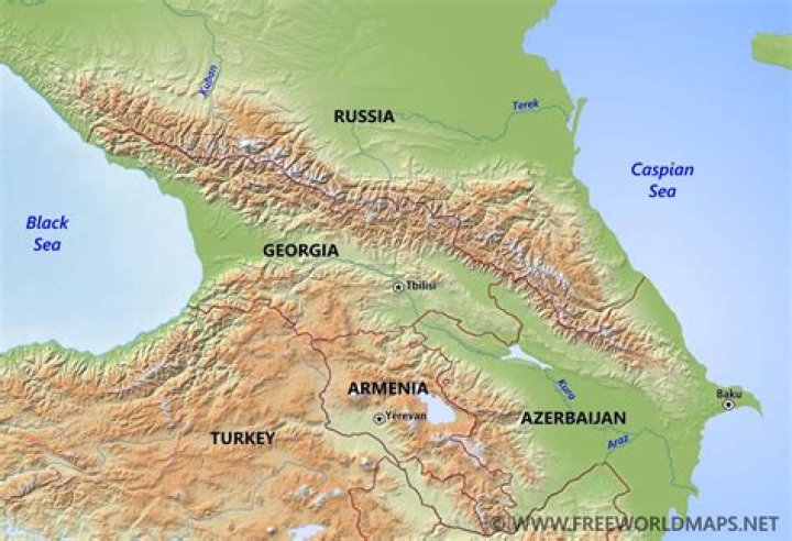 where is caucasus mountains located on a map